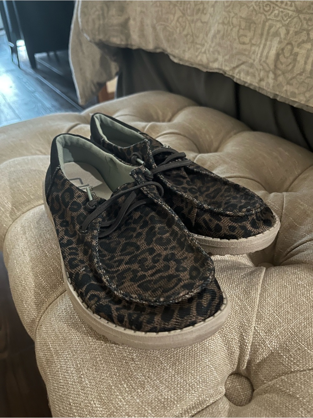 Hey Dude Brown Leopard Print Slip-On Loafers